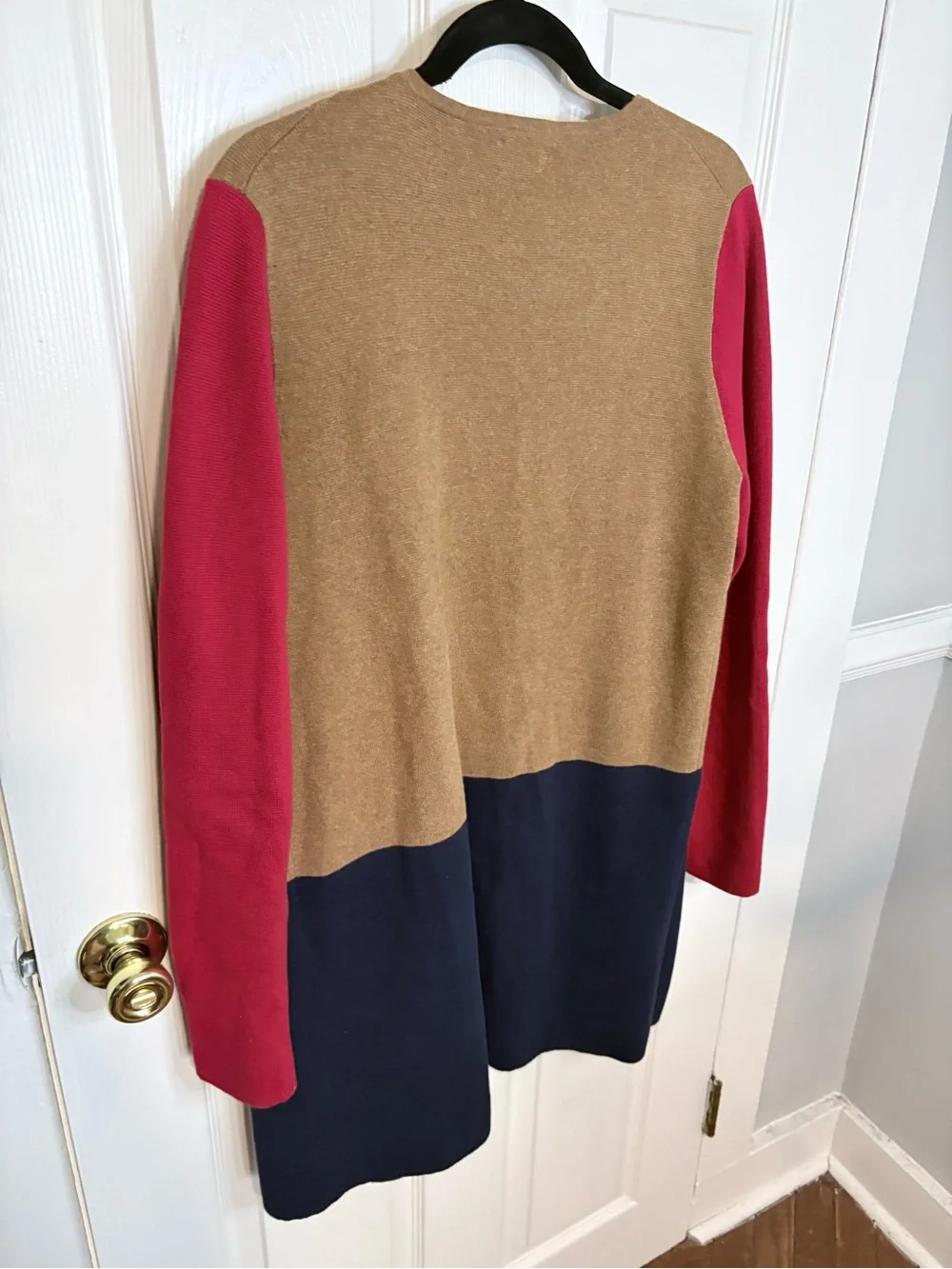 J.Crew Colorblock Longline Open Front Sweater Cardigan Size M 100% Cotton